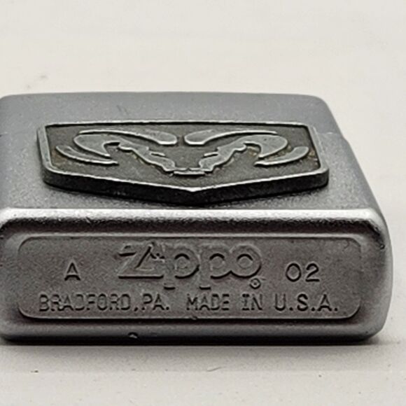 Zippo Dodge Ram Emblem Lighter 2002 Code A 02 Silver Tone Flip Tone Made in USA - Picture 8 of 16